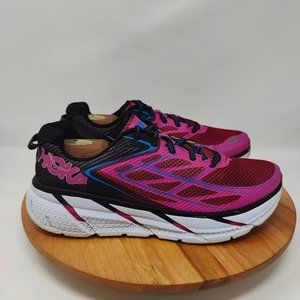 Hoka One One Clifton 3- Womens- Size 10- Maroon Pink- Lace Up- Running Shoes